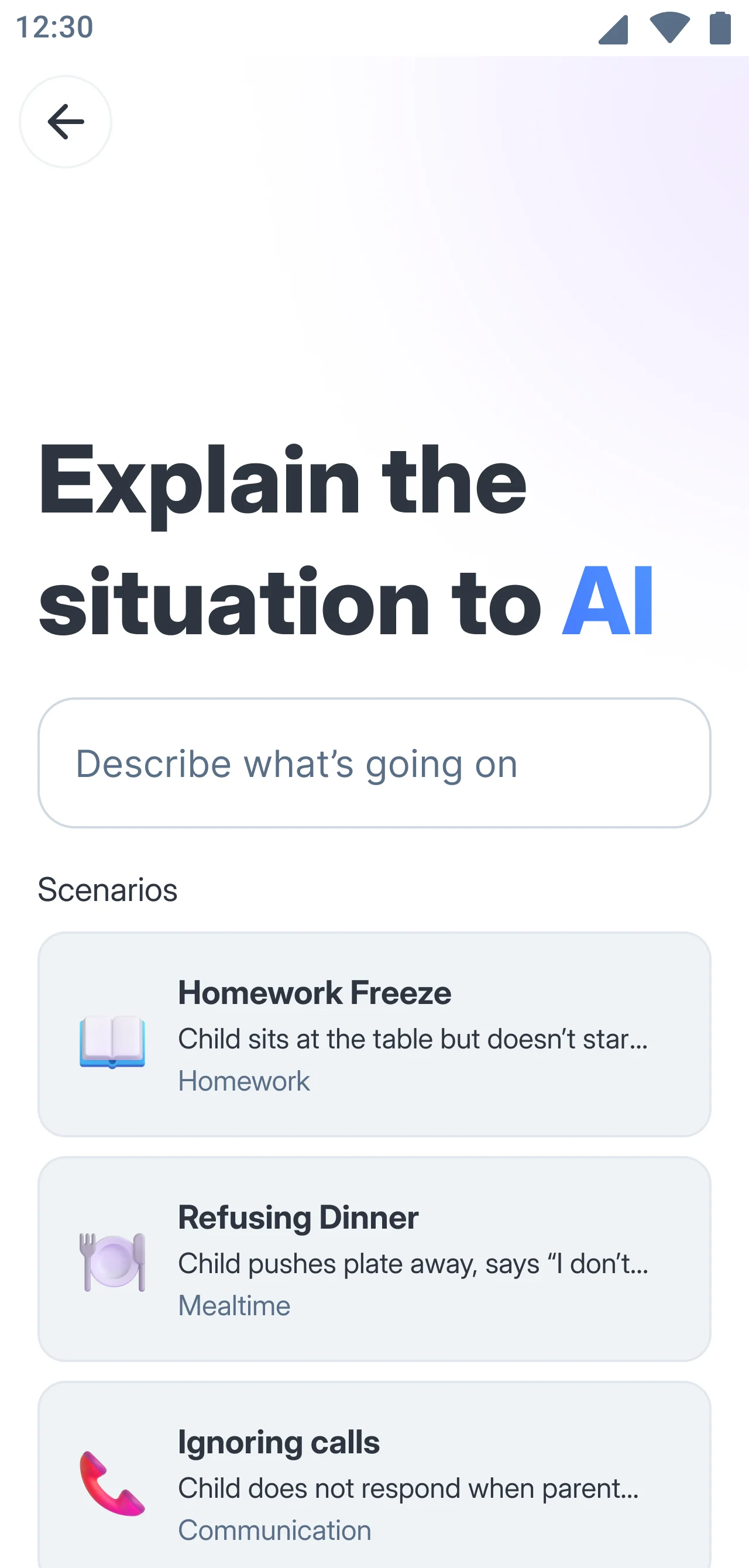 Describe situation to AI